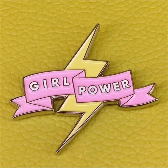 Girl Power Lapel Badass Pin Brooch, Inspirational message, Pink , Yellow Enamel - Picture 2 of 8